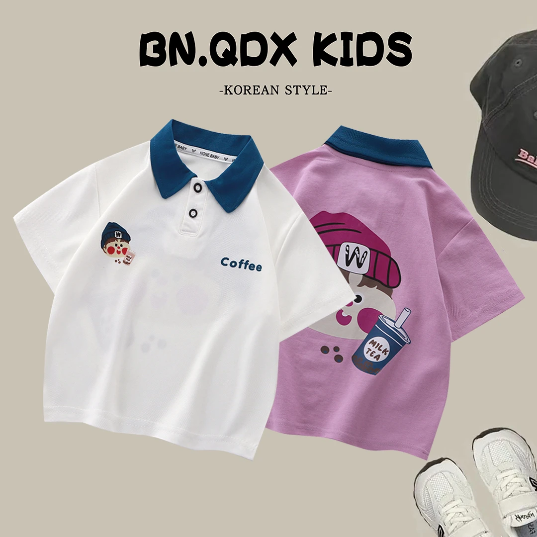 儿童夏季卡通polo短袖时尚洋气宝宝百搭翻领半袖休闲