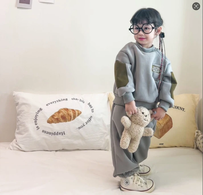 男女童同款秋冬季加绒卫衣套装儿童卫衣卫裤套装时尚样衣1-15岁