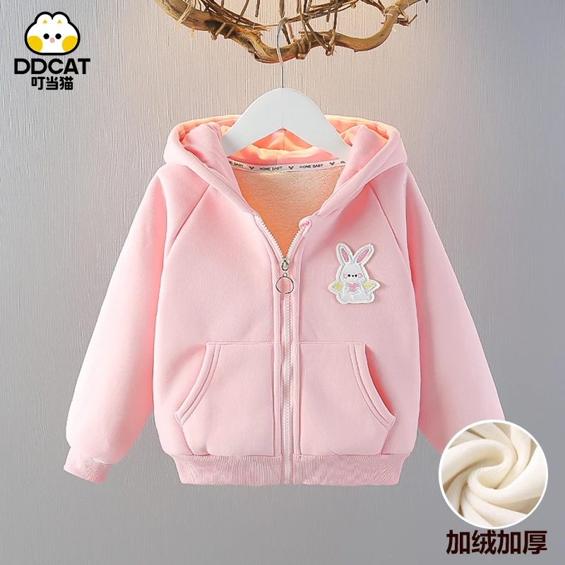 叮当猫女童加绒外套秋冬儿童连帽休闲上衣保暖冬装小童女宝宝童装
