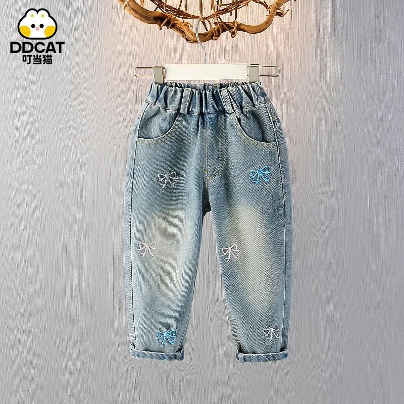 叮当猫秋装女童牛仔裤洋气休闲儿童裤子春秋季小童女宝宝宽松长裤