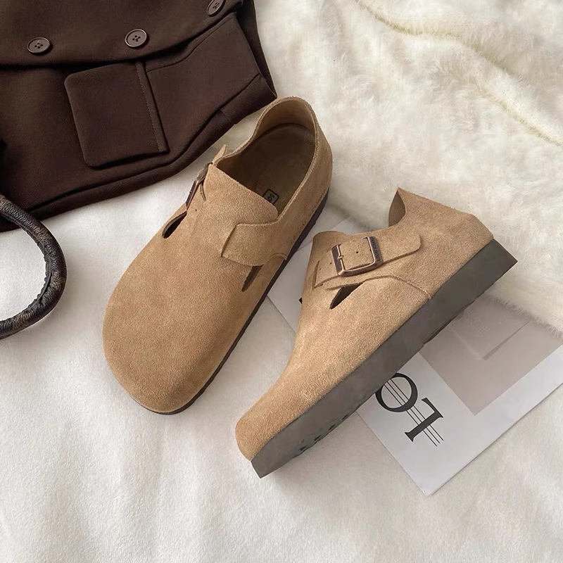 三喜同款软底博肯鞋女2023年秋季新款厚底懒人复古一脚蹬包头单鞋