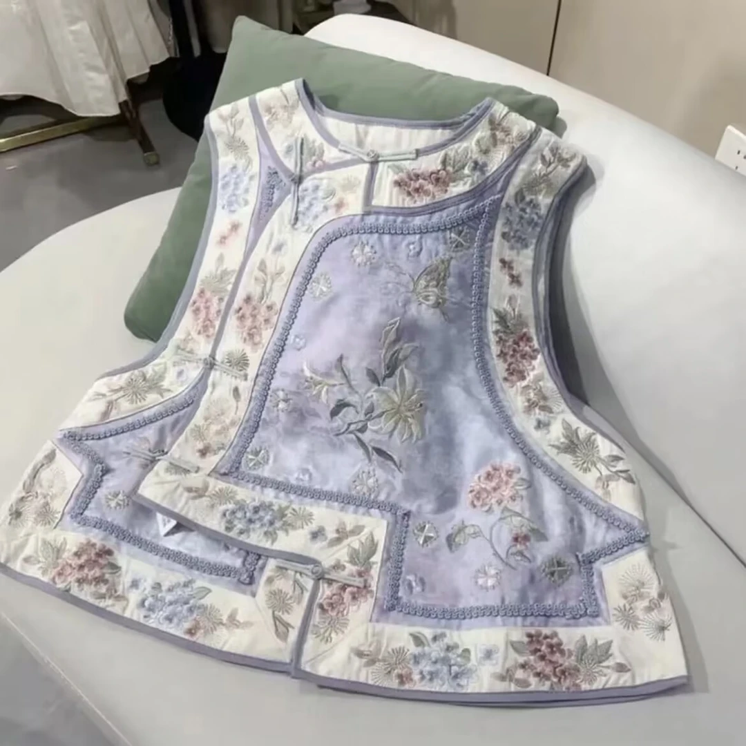 （丁花）新中式外搭小坎肩时尚复古刺绣中国风新国风马甲上衣马夹