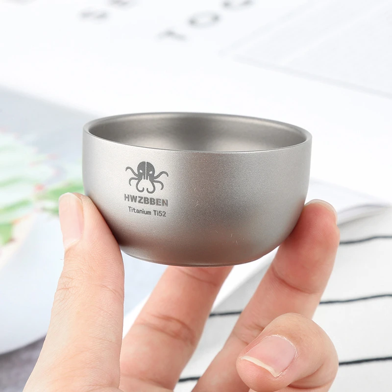 【特惠】户外纯钛茶杯双层隔热40ML功夫茶家用酒杯办公喝水小茶杯