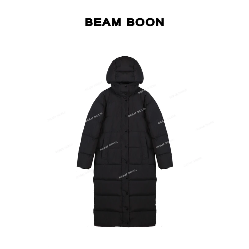 Beam Boon|【塞纳冬日】Lu*九格轻暖加厚三防白鸭绒中长连帽羽绒服