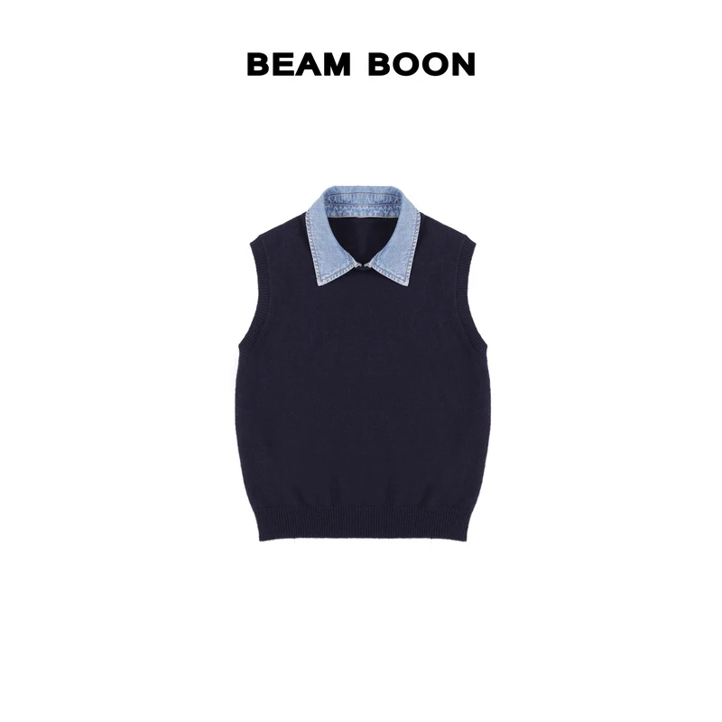 Beam Boon|【费尔曼背心】S*软糯羊毛混纺牛仔领可拆卸百搭针织背心