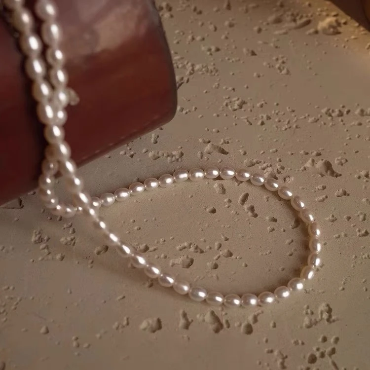 5-6mm天然淡水无核珍珠项链强光胖米珠珍珠项链轻奢百搭珍珠项链