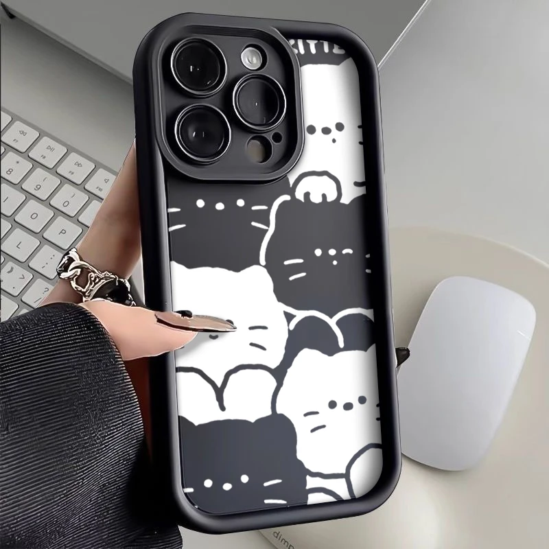 卡通黑白猫咪苹果OPPO华为VIVO小米iPhone15/14手机壳13小众12/11