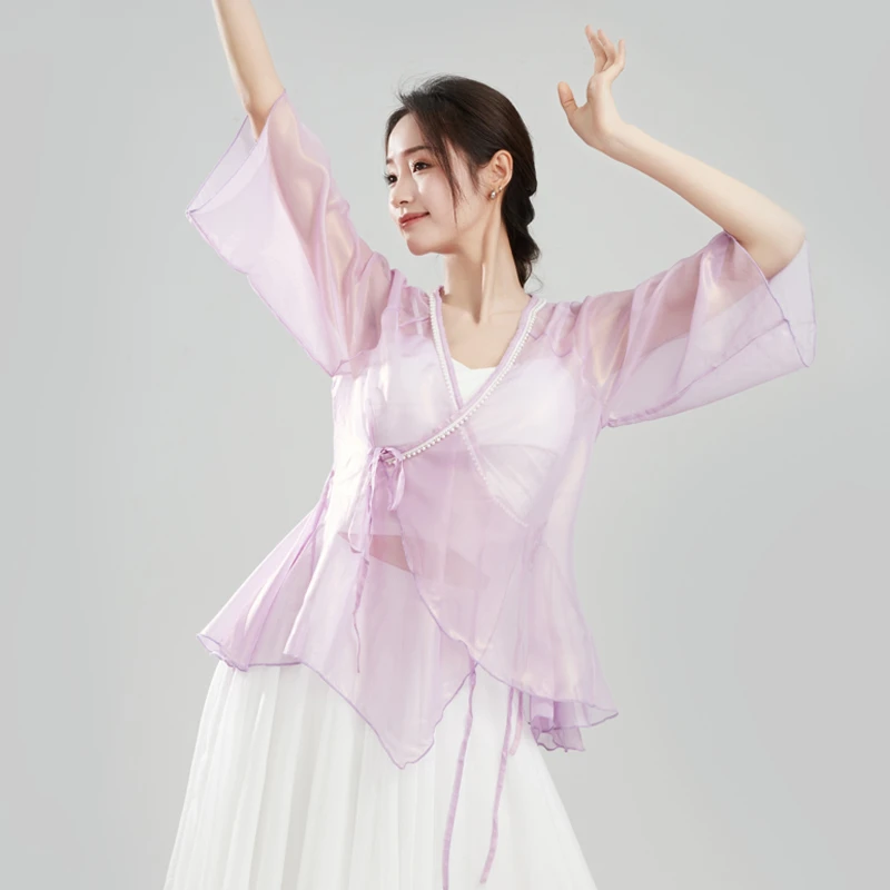 舞影秀衣古典舞服身韵纱衣珍珠绑带上衣成人中国风身韵服T03