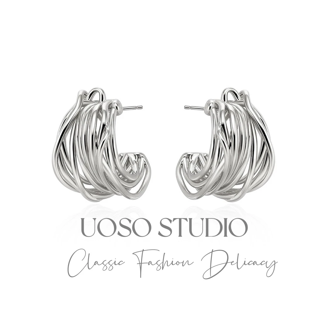 合金耳饰 【UOSO STUDIO】重工金属绕线夸张耳环高级感气质耳钉