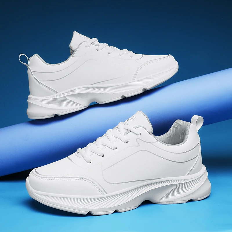 新款运动鞋男鞋春秋季皮面防水休闲鞋轻便软底休闲跑步鞋小白鞋