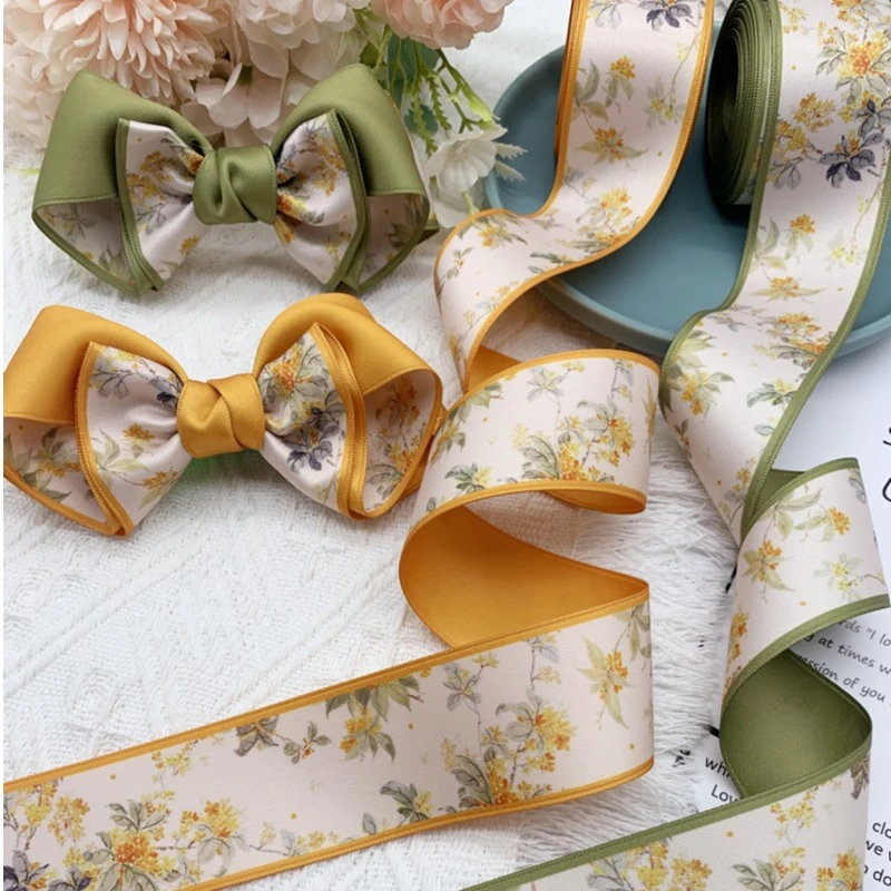 撞色印花丝带中式桂花图案缎带高级感绸带布带发饰蝴蝶结制作材料