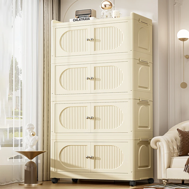 特大号收纳柜储物柜双开门宝宝衣物整理柜可移动儿童收纳柜飘窗柜