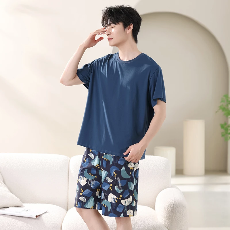 夏季新款男士睡衣薄款可外穿宽松休闲短款男夏天男款家居服套装