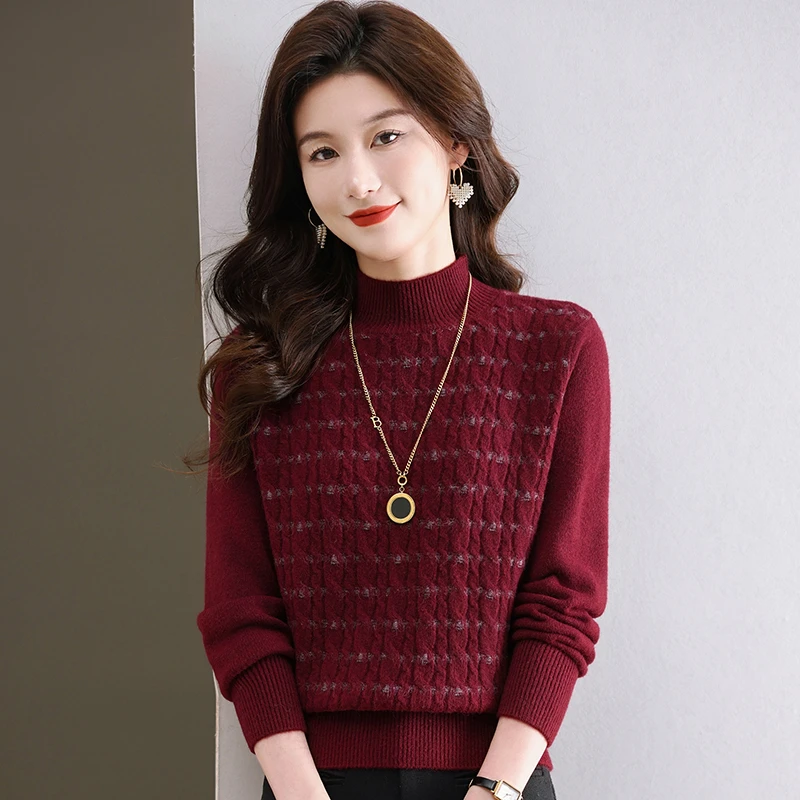 新款针织衫毛衣女秋冬中年妈妈半高领洋气内搭上衣打底衫59871