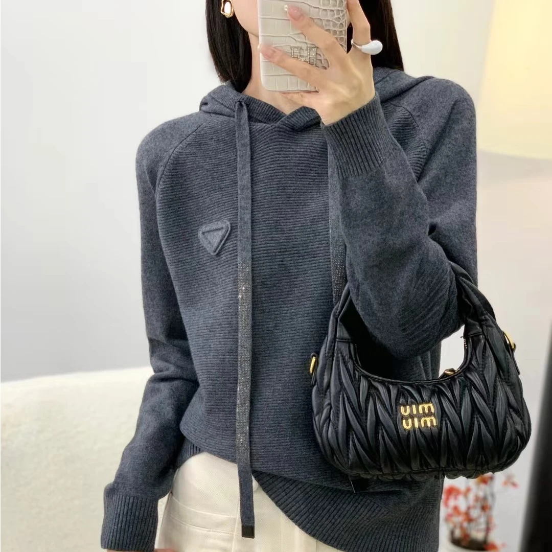 秋冬加厚加密连帽针织衫2024新款宽松百搭长袖纯色时尚连帽衫8798