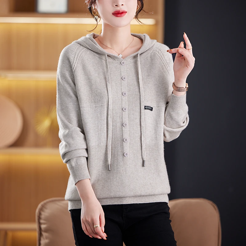 秋冬连帽衫2024新款宽松百搭长袖时尚洋气加厚保暖连帽针织衫9618