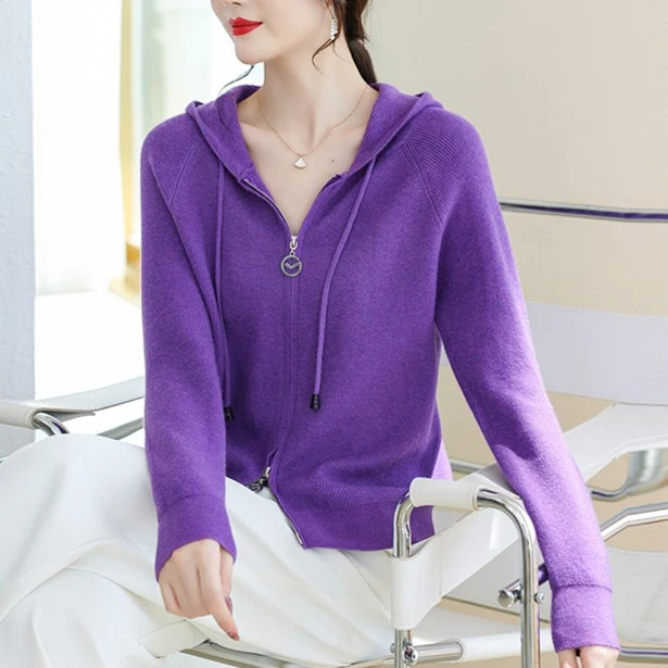 【24年秋装新款】长袖连帽针织开衫早秋双开拉链毛衣外套1823