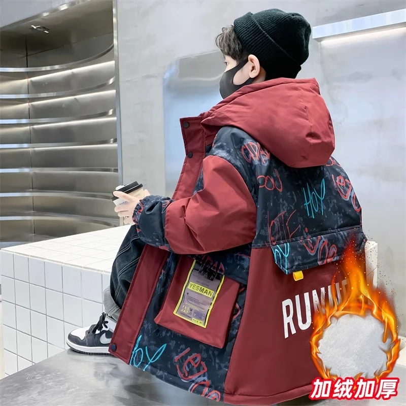 【加厚绒】男童冬装棉服2024新款中大童冬季男孩加厚外套加绒派克服