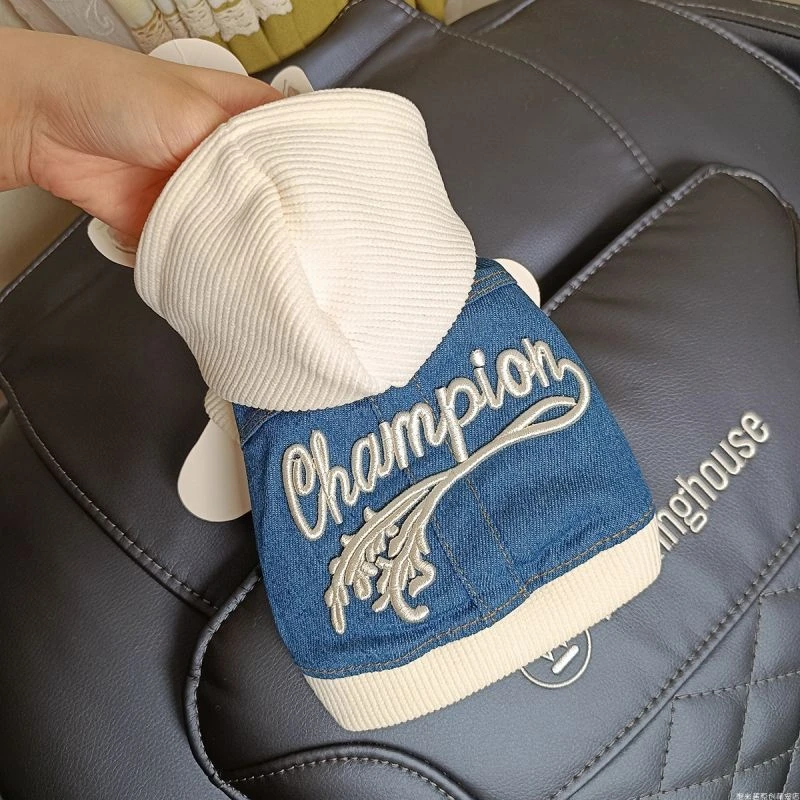 泡米酱冠军牛仔衣宠物衣服狗狗泰迪比熊猫秋季帅气帽衫外套卫衣