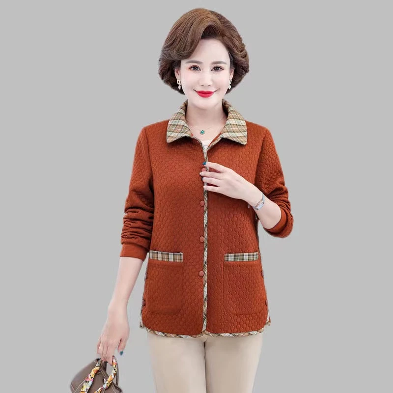 2075-春秋季新款外套女妈妈时尚洋气翻领上衣休闲外套（老仓库）