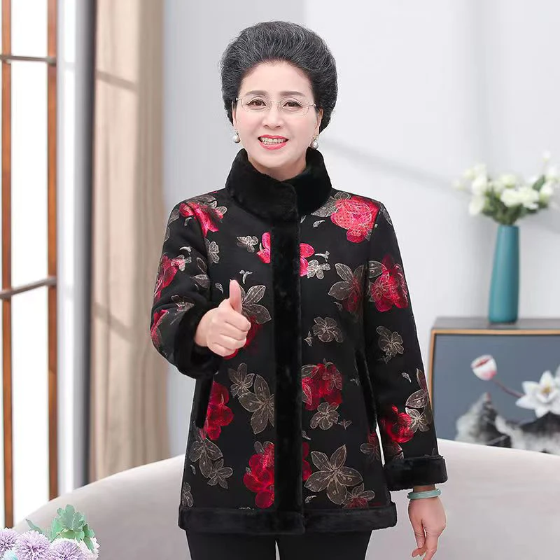 2501   冬季新款加绒中老年加绒加厚保暖奶奶装老年人外套Q13-4-4