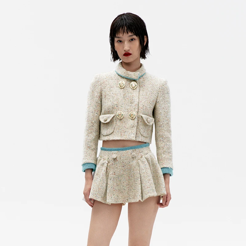 LeFame/拉飞姆24年冬季经典60年代撞色拼接短款外套LF24D51SC144