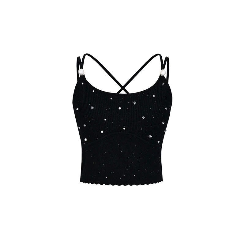 LeFame/拉飞姆夏季钉珠双肩带紧身针织吊带上衣LF23X11ZB01B239