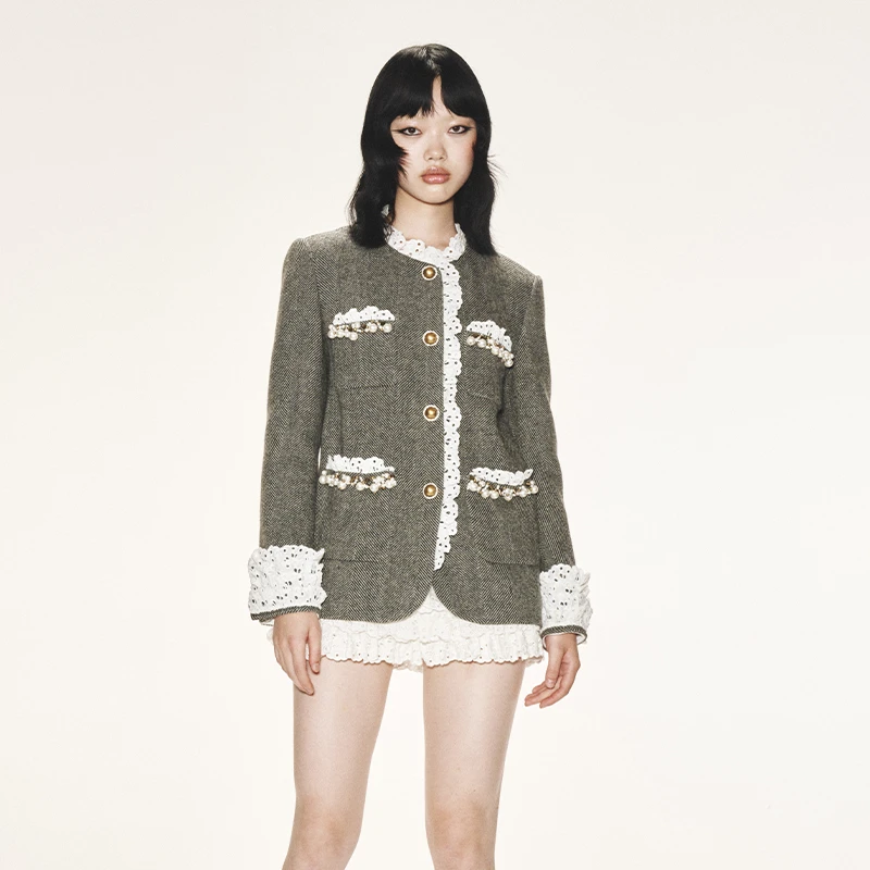 LeFame/拉飞姆开衫钉珠小香风中长款女装大衣外套LF23Q31C06B281J