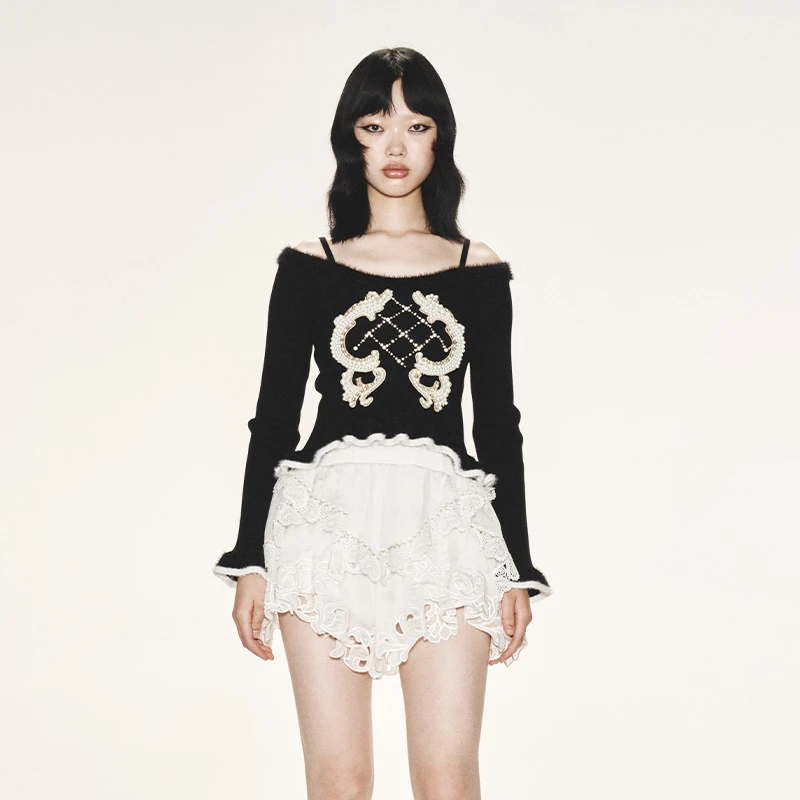 LE FAME/拉飞姆2023年秋季新品贵气宫廷针织上衣LF23Q41ZB01B127