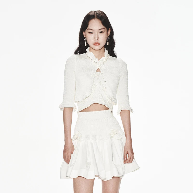 LeFame/拉飞姆夏季气质白色摩登重工打揽抽褶外套LF24X11SC210