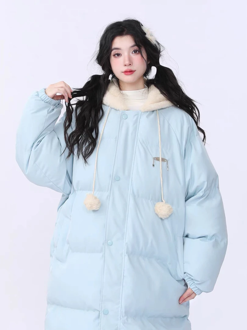 秋冬新款宽松可爱风小熊尾巴中长款棉衣棉服外套女长袖上衣W015