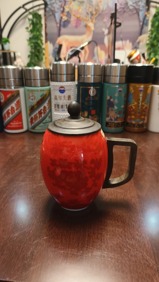 国窖骨瓷金丝楠木大全盖茶水杯（金丝楠木手柄）