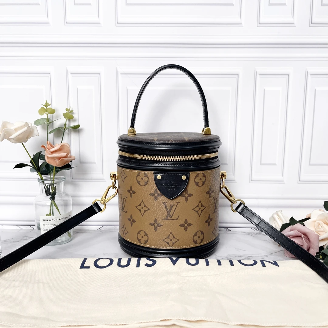 95新 LouisVuitton/路易威登 老花拼色发财桶芯片款休闲时尚