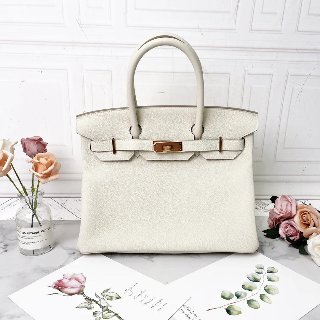 全新未使用 Hermes/爱马仕 粉笔白色birkin30手提包时尚