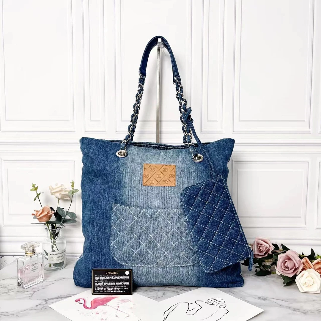 95新 Chanel/香奈儿 蓝色牛仔面购物袋时尚轻奢