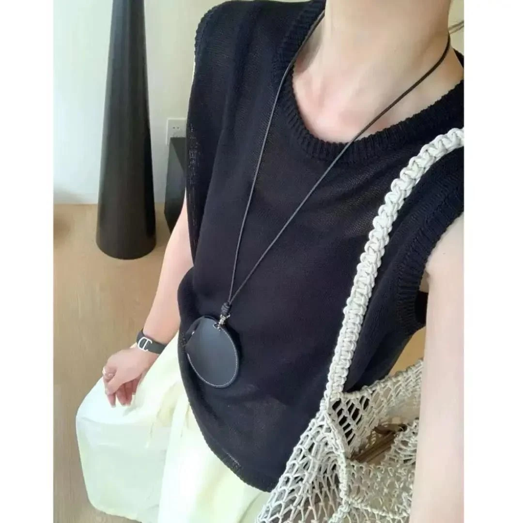 夏季新款简约休闲百搭纯色薄款无袖针织衫背心女韩式大气感上衣潮