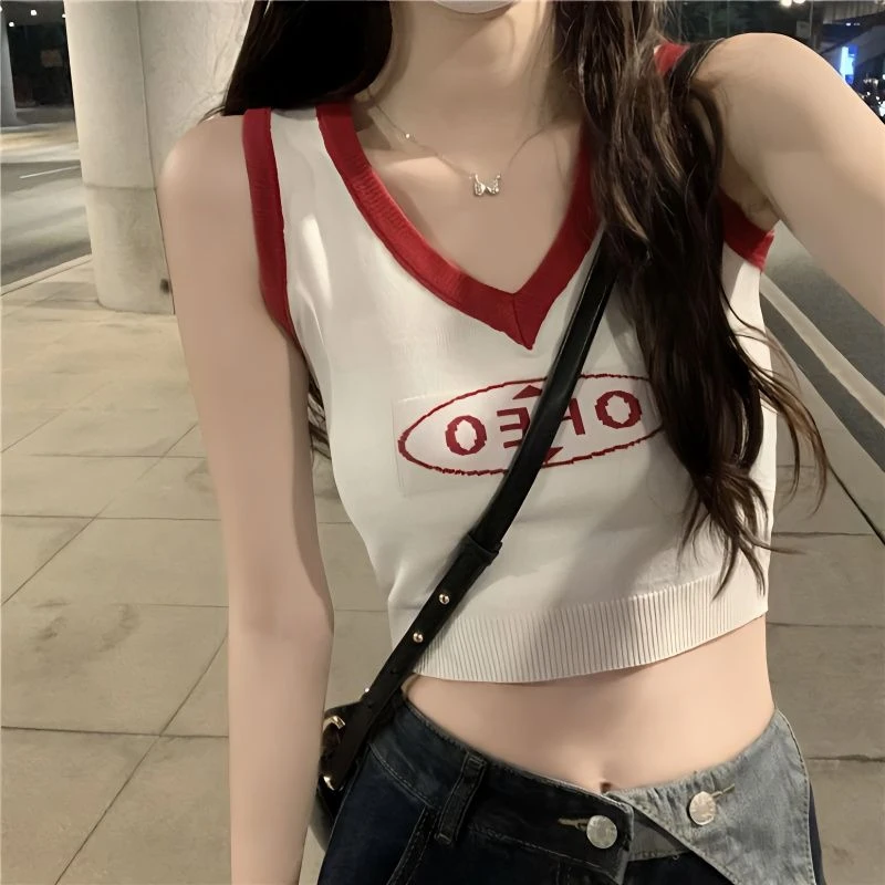 夏季字母刺绣背心女时髦新款辣妹外穿短款上衣内搭打底polo衫女士