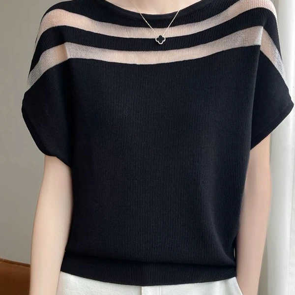 2025夏季薄款冰丝蝙蝠袖薄款针织衫女宽松遮肉百搭休闲通勤上衣潮