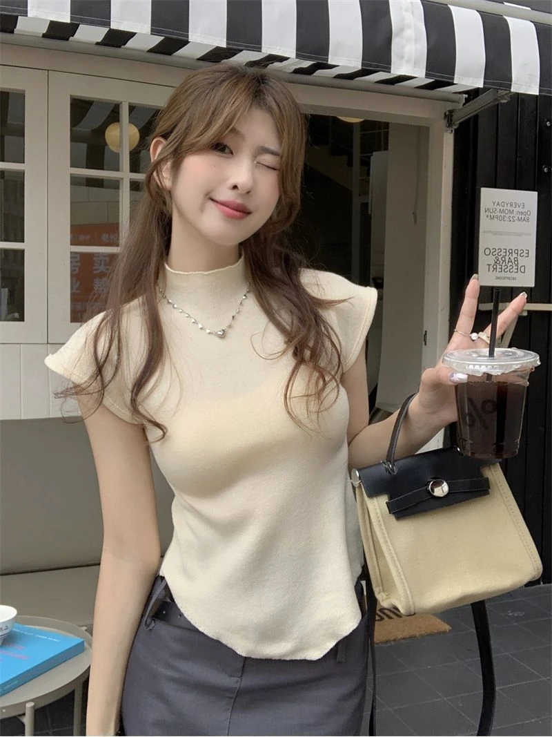 针织衫上衣女小飞袖显瘦百搭2025年夏季新款纯欲修身不规则设计感