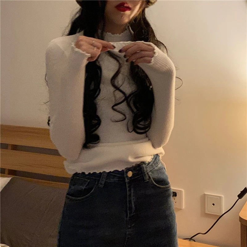 韩式气质温柔风修身显瘦百搭半高领针织衫内搭秋冬新款洋气打底衫