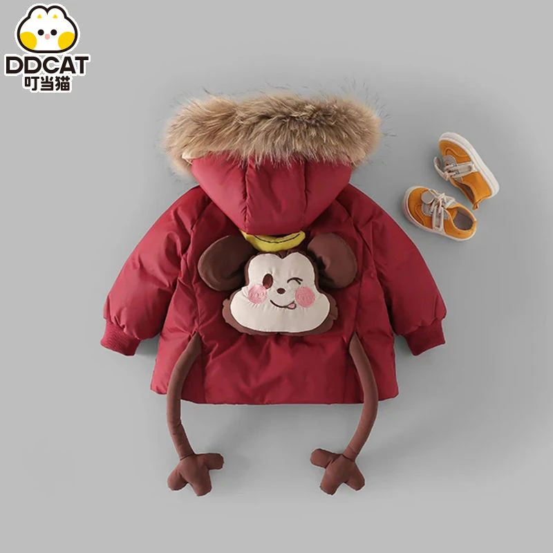 2023冬款儿童洋气立体卡通羽绒服男女童大毛领棉衣加厚保暖外套