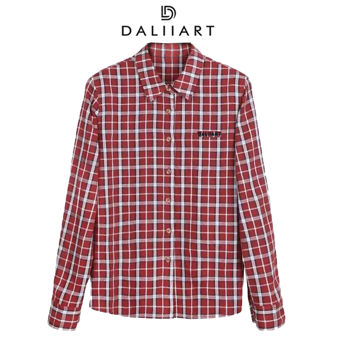 DALIART MIU系格纹衫 苏格兰色织格纹精致刺绣翻领百搭DLTX1443