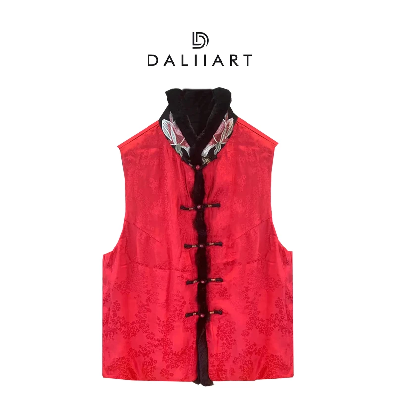 大丽高定女装经典黑红双色双面可穿新中式背心马甲DLWT0542