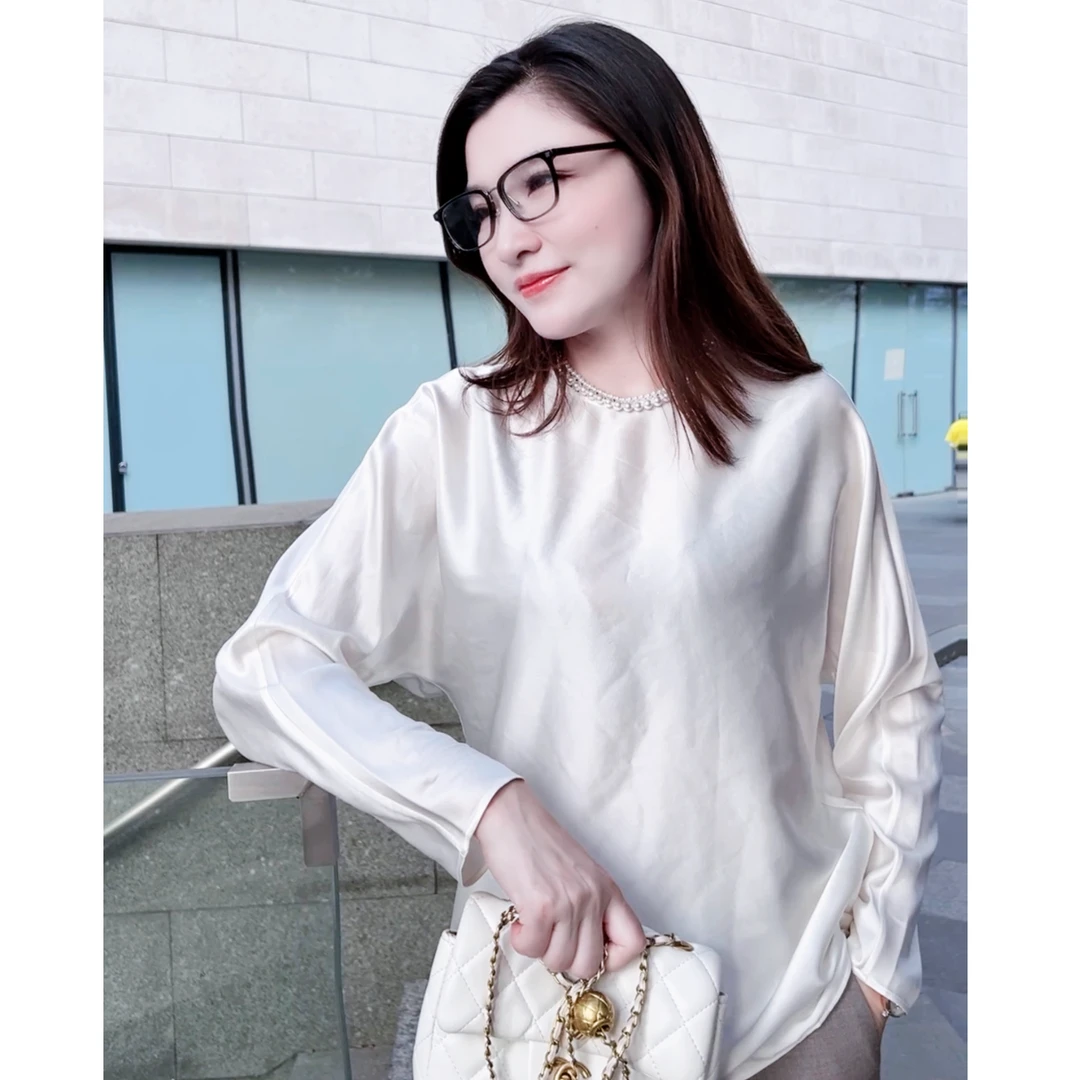 大丽高定女装 美人如玉 重磅桑蚕丝弹力缎舒适宽松上衣DLTX0728