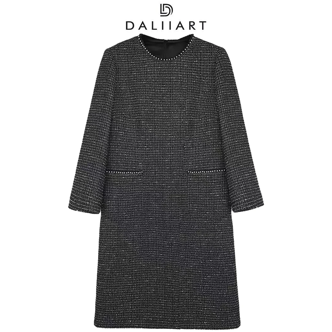 大丽高定 小香风花呢 夏奈尔电脑提花七彩针织肌理连衣裙DLQZ0164