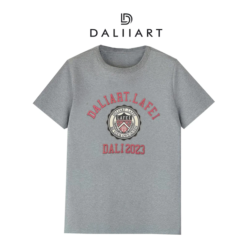大丽哈佛图书馆新疆棉植绒字母印花圆领长袖短袖T恤DLTX0773