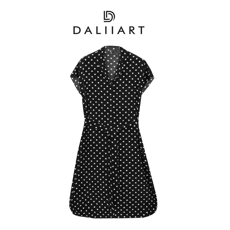 大丽高定6A级28MM 密西西比 真丝双绉系带法式波点连衣裙DLQZ0547
