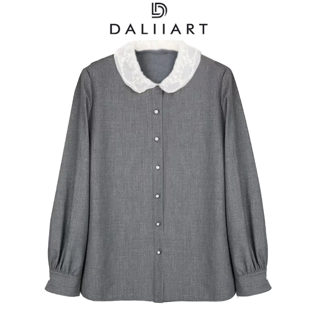 DALIART My girl 万针刺绣蕾丝彼得潘领复古H版长袖衬衫DLTX1486