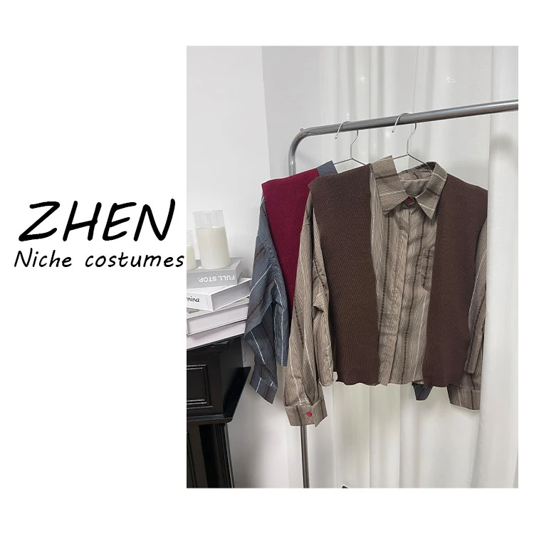【ZHEN】2024秋季新款衬衣小众设计感经典条纹K0029