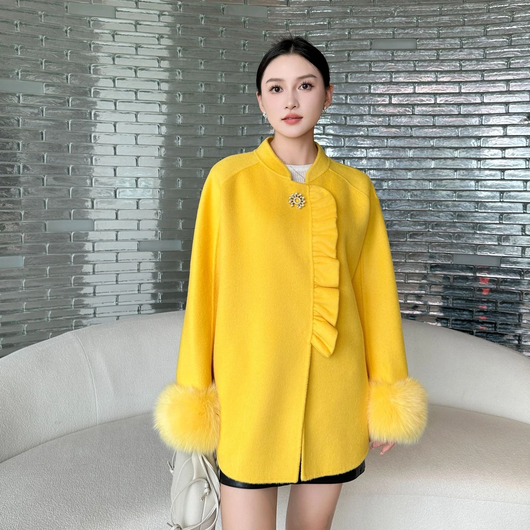 【薇哥内部自营】荷叶领毛呢短款外套